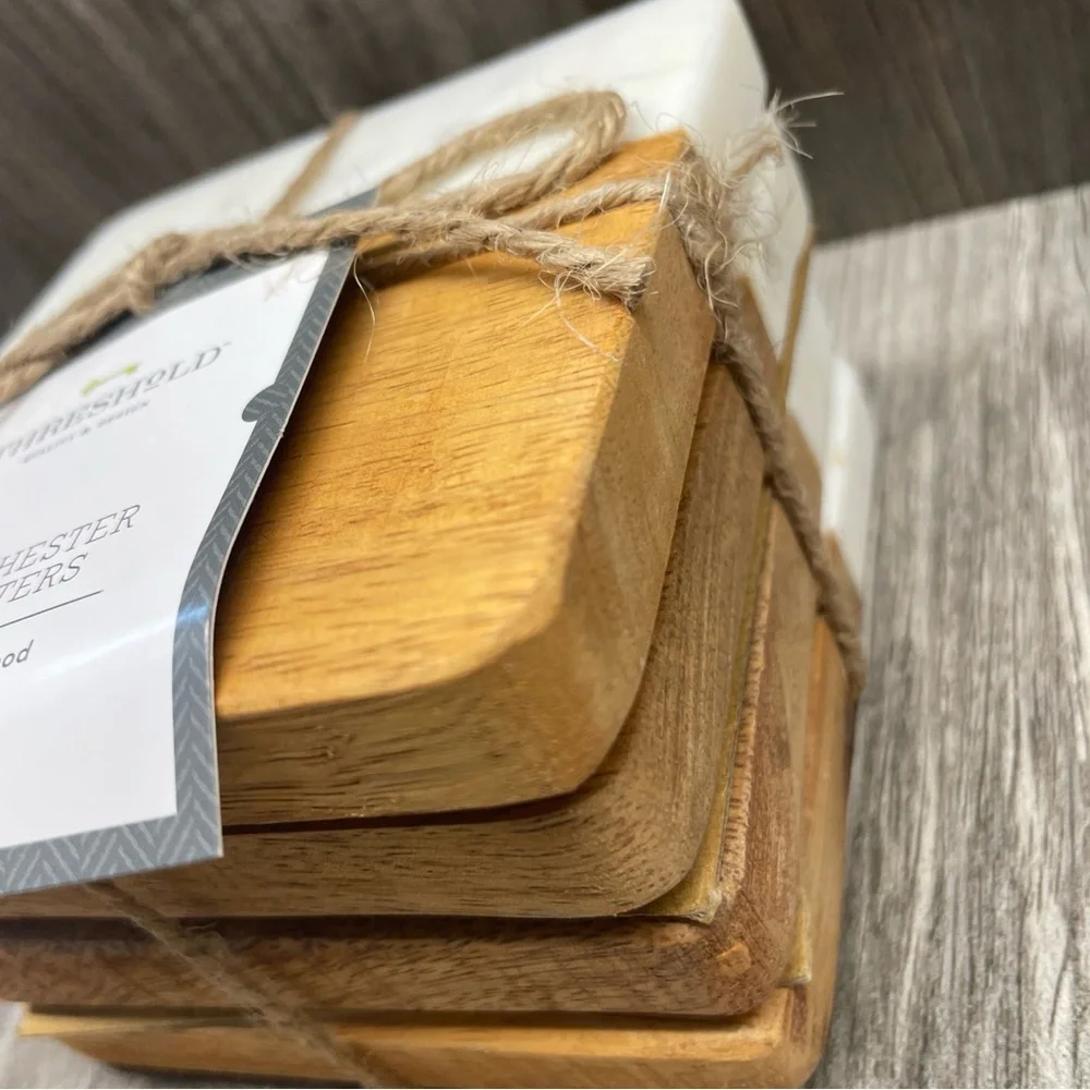 Threshold Quality & Design Set of 4 Manchester Marble & Wood Coasters NEW